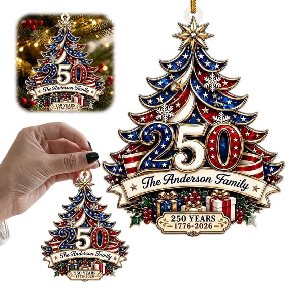 250th Anniversary Christmas Ornament,Patriotic 2D Acrylic Keepsake for Christmas Tree,Car,Home Wall Commemorative Holiday Decoration(G)