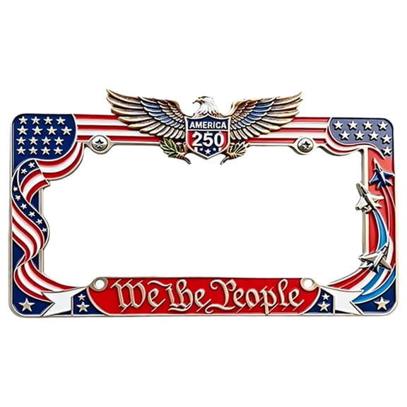 250th Anniversary Collector License Plate Frame American Flag Eagle Aluminum Standard Car Tag Holder