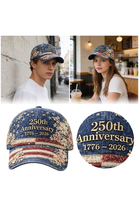 250th Anniversary Commemorative Baseball Cap - Patriotic Embroidered Adjustable Hat with 1776-2026 Denim Design for Outdoor Adventures, Parades & Historical Events, Blue