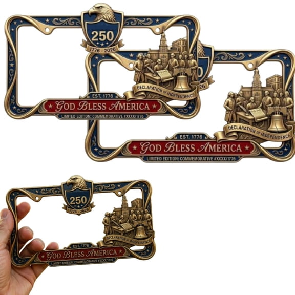 250th Anniversary Commemorative License Plate Frame,1776-2026 USA Flag LicensePlateHolder,4th of July American Car Plate Frame,Aluminum License PlateFrame Fits Standard,Car Accessories