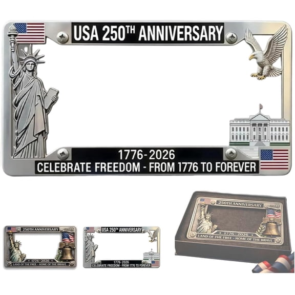 250th Anniversary Commemorative License Plate Frame, USA Flag Patriotic Car Plate Decor, Aluminum Rustproof Holder for Standard US Plates