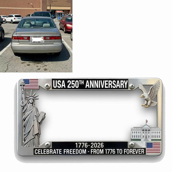 250th Anniversary Commemorative License Plate Frame,United States 250 Year American Car Plate Frame,1776-2026 USA Flag LicensePlateHolder,LicensePlate Holder,Aluminum License PlateFrame Fits Standard