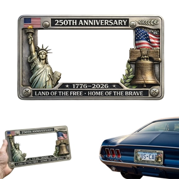 250th Anniversary Commemorative License Plate Frame,United States 250 Year American Car Plate Frame,1776-2026 USA Flag LicensePlateHolder,LicensePlate Holder,Aluminum License PlateFrame Fits Standard