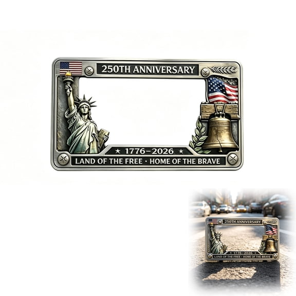 250th Anniversary Commemorative License Plate Frame – United States 250 Year American Car Plate Frame, License Plate Holder – Aluminum, Fits Standard (1PCS)