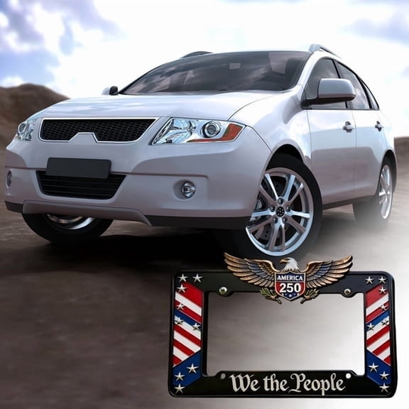 250th Anniversary Commemorative License Plate Frame, United States 250 Year American Car Plate Frame, License Plate Holder Metal Fits Standard, American Flag Eagle Car Tag Frame 12"x 6"