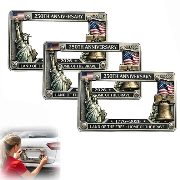 250th Anniversary Commemorative License Plate Frame, United States 250 Year American Patriotic Metal Car Tag Holder with Liberty American Flag Fits Standard
