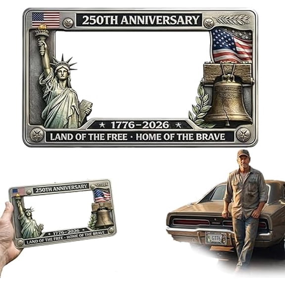 250th Anniversary Commemorative License Plate Frame,United States 250Year American Car Plate Frame,1776-2026USA Flag License Plate Holder,LicensePlate Holder,Aluminum License PlateFrame Fits Standard