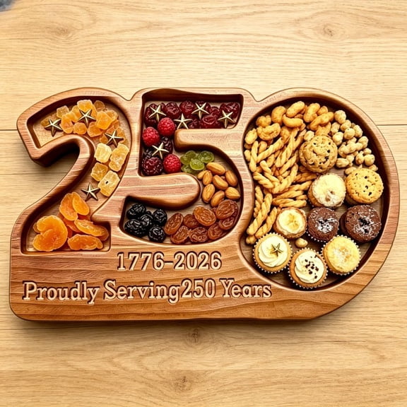250th Anniversary Commemorative Wooden Plate  1776-2026 American Flag Laser-Engraved Serving Tray, Patriotic Collectible for Independence Day, Memorial Day, Veterans Day