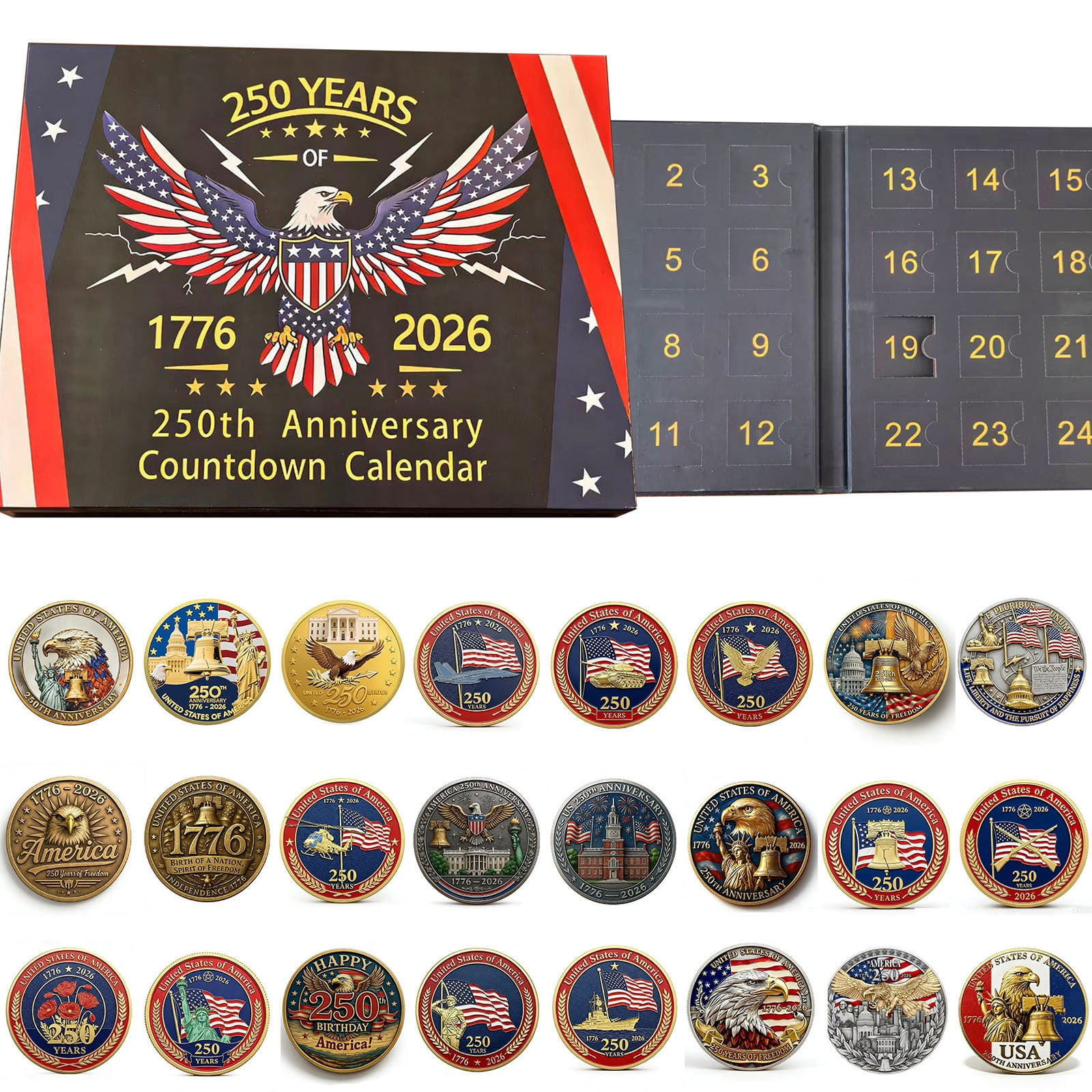 250th Anniversary Countdown Calendar, 24 Days Independence Day Advent ...