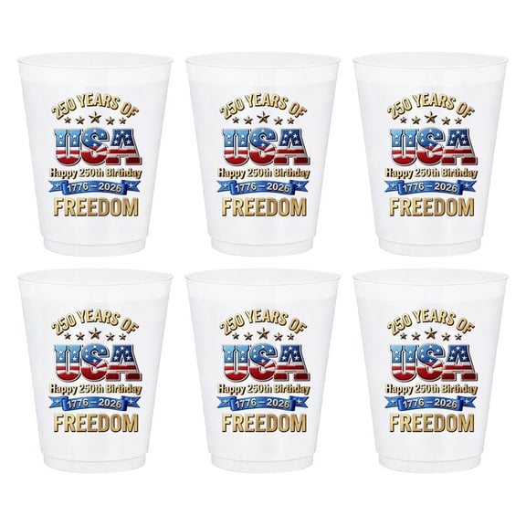 250th Anniversary Cups Set of 6, 1776-2026 American Flag Patriotic Plastic Cups, 250 Years of Freedom with Bald Eagle and USA Map Design, for Independence Day Celebration Party Picnic