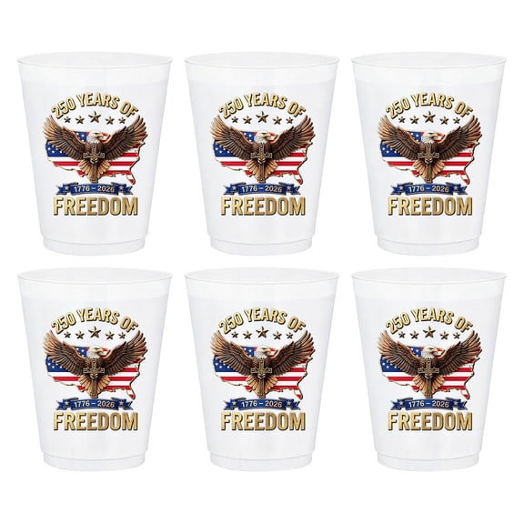 250th Anniversary Cups Set of 6, 1776-2026 U.S n Flag Patriotic Plastic Cups, 250 Years of Freedom with Bald Eagle and USA Map Design, for Independence Day Celebration Party Picnic