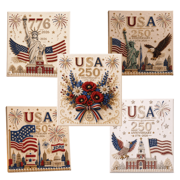 250th Anniversary DIY Pearl Painting Kit, Bead Paintings Craft Art, Red, White and Blue Pearls for Adults, Dots Beads Crafts Decor with Flag and Eagle for 4th of July (B)