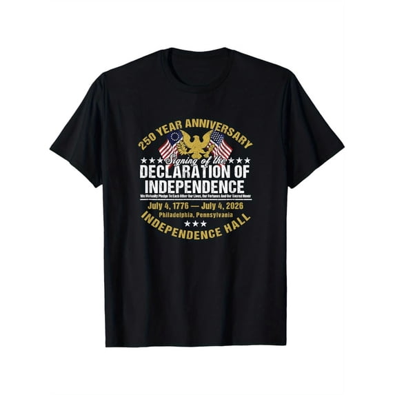 250th Anniversary Declaration of Independence T-Shirt Retro Patriotic July 4th 1776-2026 Philadelphia Independence Hall Graphic Tee for Men and Women