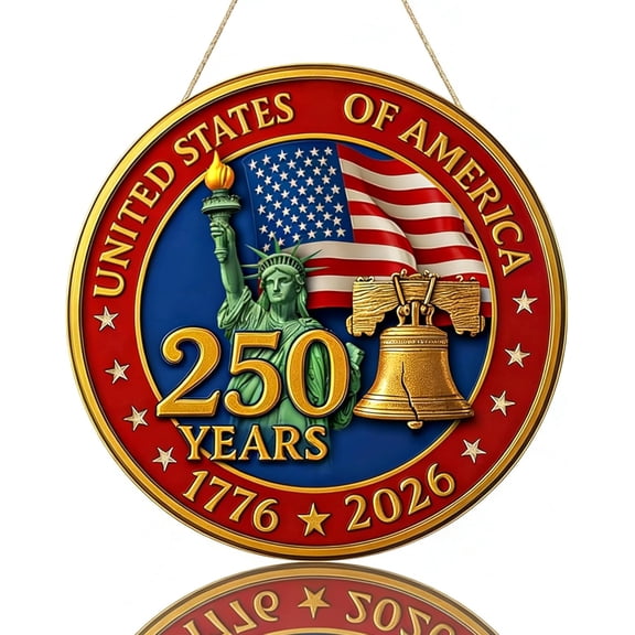 250th Anniversary Decoration 3D Wooden Eagle Door Sign USA Freedom Wreath for America 1776-2026 Wall Signs Decoration Double Layer Wreaths Sign Hanging for Home Wall Door Decor Party Accessories