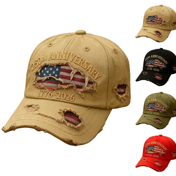 250th Anniversary Distressed Denim Baseball Cap Embroidered Patriotic Adjustable