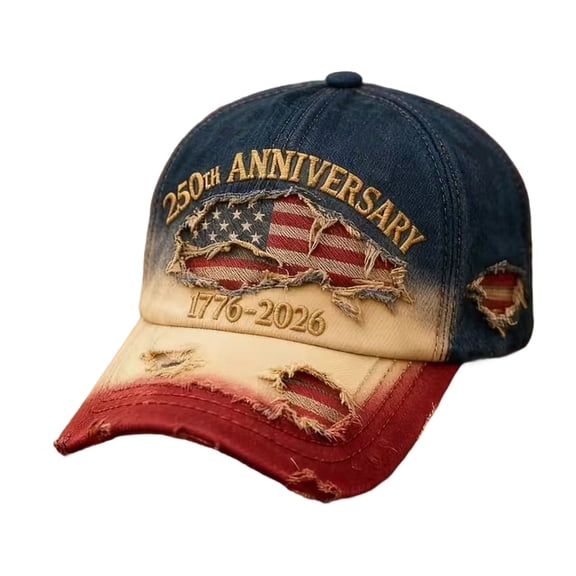250th Anniversary Distressed Denim Baseball Cap for Men and Women, Vintage USA Flag Patriotic Adjustable Sun Hat, Unisex Commemorative Fashion Cap for Outdoor Daily All Scenarios Use