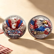 37 Jewelry, 2 Challenge Decoration Coins, 250th Anniversary Double Sided Eagle Badge, USA Patriot, 1.57in Size, Gold