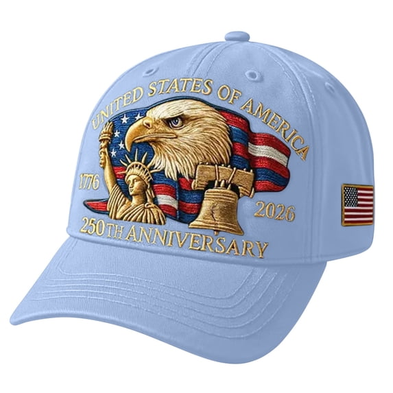 250th Anniversary Eagle Cap, Retro Patriotic U.S. Baseball Hat with Bold Eagle Print, Adjustable Vintage Washed Style, Celebrate Americas 1776 - 2026 History, Azure