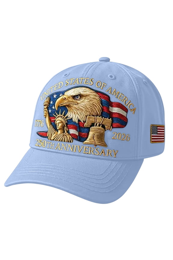 250th Anniversary Eagle Cap, Retro Patriotic U.S. Baseball Hat with Bold Eagle Print, Adjustable Vintage Washed Style, Celebrate Americas 1776 - 2026 History, Azure