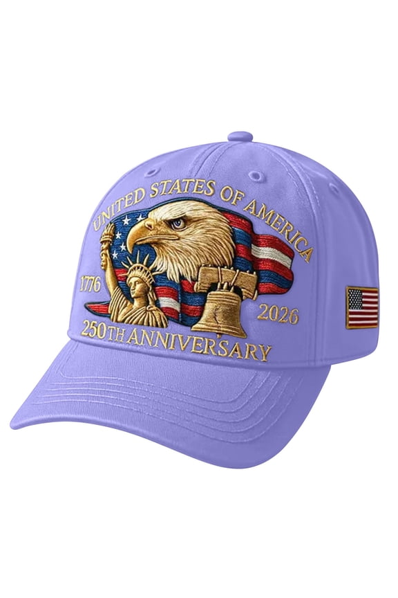 250th Anniversary Eagle Hat, Vintage Washed Patriotic Cap with Printed Eagle Design, Adjustable Baseball Style for Men Women, Celebrate Americas Historic 1776 - 2026 Event, Purple