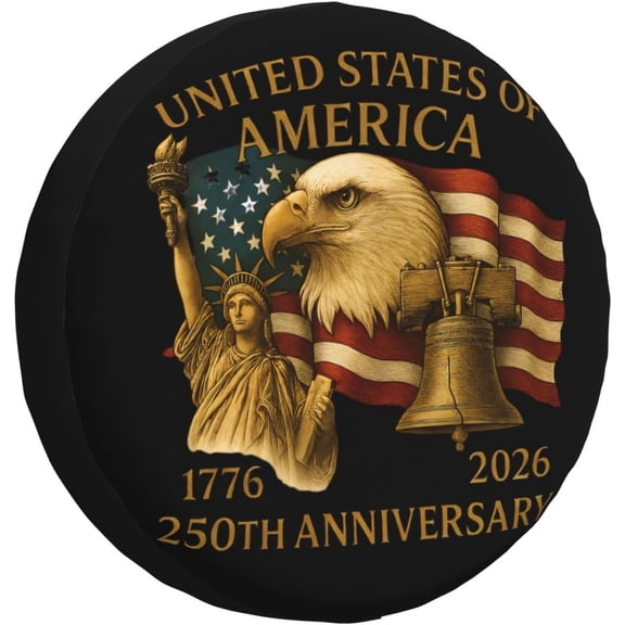 250th Anniversary Eagle Statue of Liberty American Flag Tire Cover Spare Tire Covers Wheel Protectors Weatherproof Universal Fit for Cars SUV