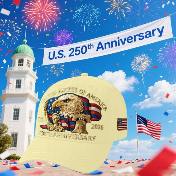 250th Anniversary Eagle Tribute Hat, Adjustable Retro Baseball Cap, U.S. Patriotic Vintage Washed Hat, Celebrate 250 Years of American History and Honor for Men and Women, Lemon Yellow