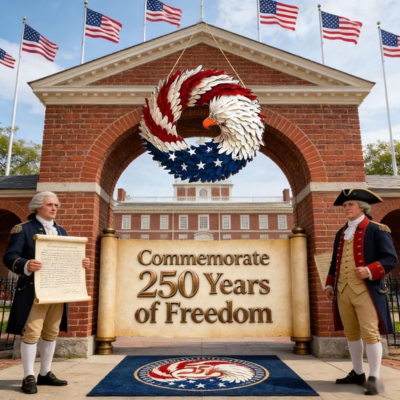 250th Anniversary Eagle Wreath, American Eagle Flag Patriotic Wreath for Front Door, 2026 USA 250 Decorations for 4th of July, Independence Day and Veterans Day(7.87")