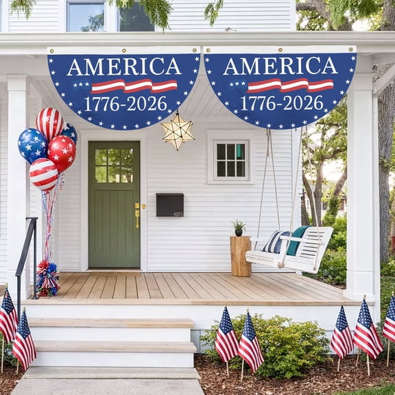 YIBAGA 250th USA Anniversary Fan Bunting Falg 1.5x3Ft 2pcs, 4th of July Patriotic Outdoor Decor Bunting Flag, America 1776 2026 Hanging Backdrop