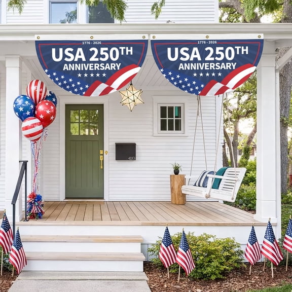 YIBAGA 250th USA Anniversary Fan Bunting Falg 1.5x3Ft 2pcs, 4th of July Patriotic Outdoor Decor Bunting Flag, USA 250th Anniversary Hanging Backdrop