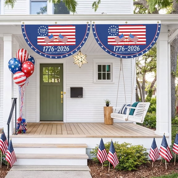 YIBAGA 250th America USA Anniversary Fan Bunting Falg 1.5x3Ft 2pcs, Patriotic Outdoor Decor Bunting Flag, 4th of July 1776 2026 Hanging Backdrop