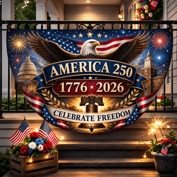 250th Anniversary Fence Flag Personalized Family Name Patriotic Banner 1776 2026