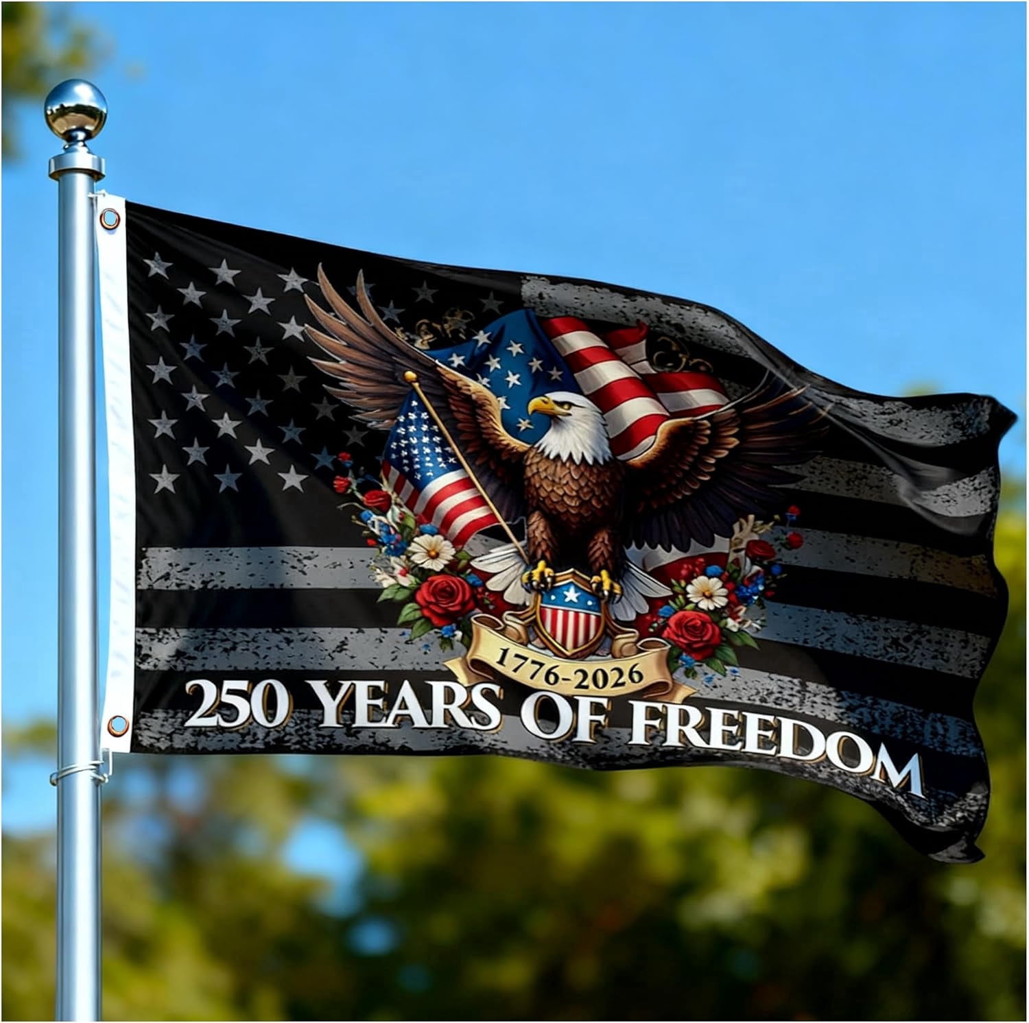 250th Anniversary Flag 3 x 5 Ft Eagle Outdoor Flag with Durable Canvas Header and Brass Grommets Decor for Outdoor Front Door Porch Wall (250 Years)