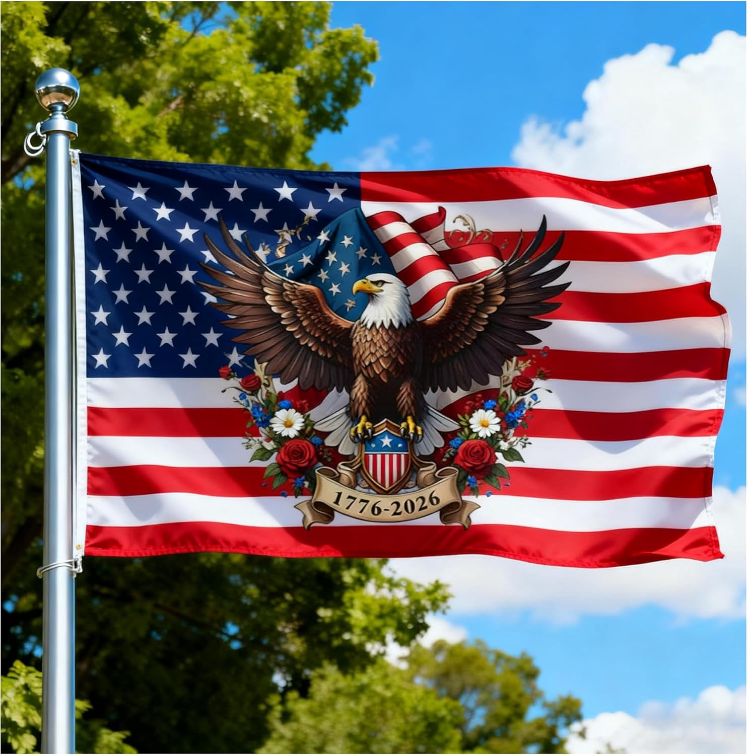 250th Anniversary Flag 3 x 5 Ft Eagle Outdoor Flag with Durable Canvas Header and Brass Grommets Decor for Outdoor Front Door Porch Wall (250 Years)
