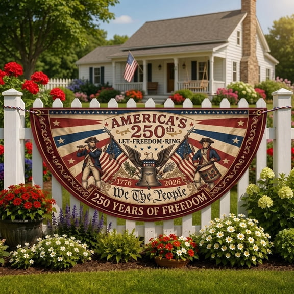 250th Anniversary Flag, America 1776-2026 Semicircle Fence Flag, We The People Flag, 1776 2026 Semiquincentennial Flag Derco 18x36in