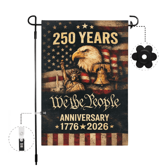 250th Anniversary Flag Doubleside Linen 250 Years Anniversary Flags WE THE PEOPLE 1776-2026 Patriotic Flags for Outdoor Lawn Garden Decor 30x45cm