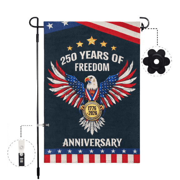 250th Anniversary Flag Doubleside Linen 250 Years of Freedom Flag with Eagle 1776-2026 Patriotic Flags Outdoor Lawn Garden Decor 30x45cm