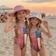 thumbnail image 1 of 250th Anniversary Flag Girls Swimsuit Size 6-7 One Piece Swimsuit Summer Patriotic American Flag Floral Print Swimsuits Swimming Sleeveless Beach Vacation Freedom Cute Bathing Suits Pink 3-4 Years, 1 of 6