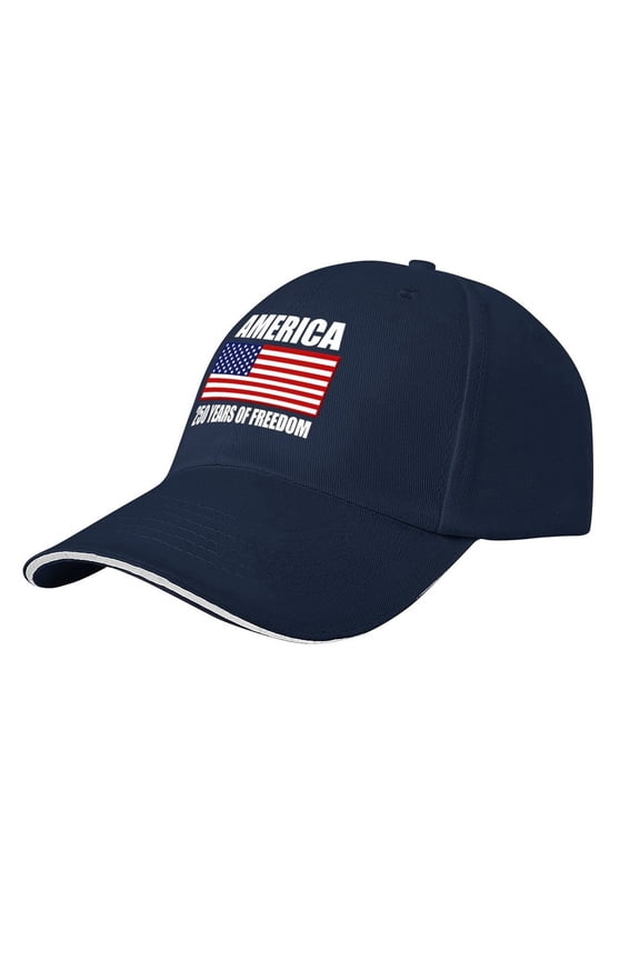 250th Anniversary Flag United States 1776-2026 250 Years Sandwich Brim Sun Hat, Polyester, Fits 22-23" Head - Navy