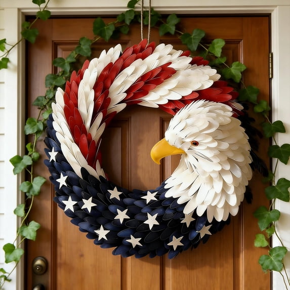 250th Anniversary Flag Wreath, Brave Wings Wreath, Eagle Wreaths for Front Door, Decoration Red White Blue Style Fabric Design for Porch, Wall, Memorial Day Indoor Outdoor Decor