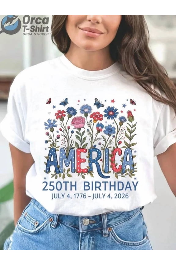 250th Anniversary Floral Design T-Shirt from USA- Colorful Pattern T-Shirt wit