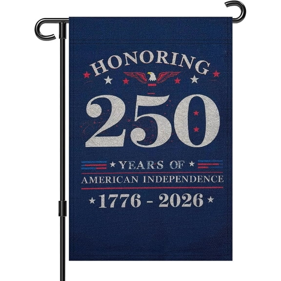 250th Anniversary Garden Flag, 11x17 Inch, Double Sided Linen, Honoring 250 Years Independence 1776-2026, Navy Blue, Outdoor Yard Flag, July 4th Patriotic Decor