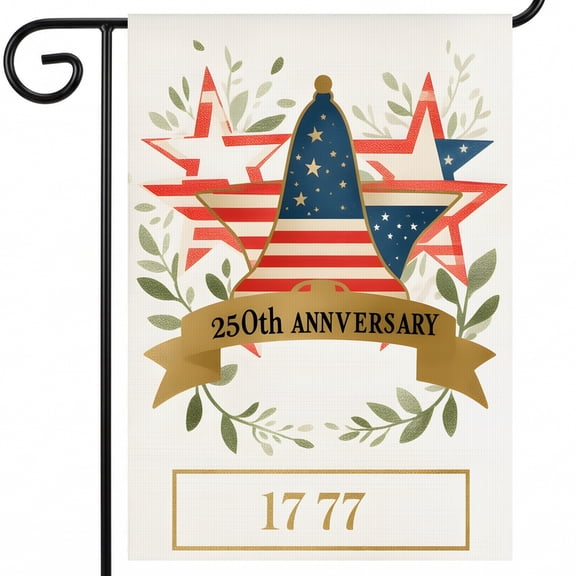 250th Anniversary Garden Flag Red White & Blue Star With Ribbon 1777 July 4th