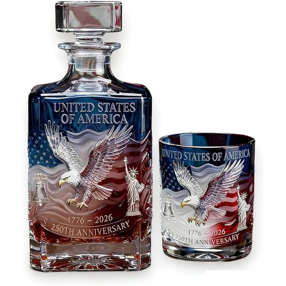 250th Anniversary Glasses and Decanter Set, American Heritage Whiskey Bottle with Rocks Glass for Liquor Scotch Bourbon(xxw)