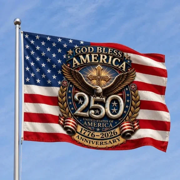 250th Anniversary God Bless America flag, Patriotic Christian Eagle Cross Flag 28x40 POLE NOT INCLUDED House Flag