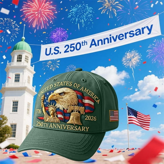 250th Anniversary Hat, Adjustable Patriotic Embroidered Baseball Cap with Bald Eagle, Retro Washed Cap