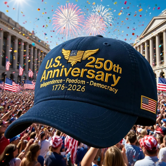 250th Anniversary Hat, Adjustable Retro Wash Patriotic Cap, Army Tribute, U.S. Flag Detail, Celebrate 250 Years of American Patriotism, Unisex, Navy