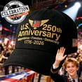thumbnail image 1 of 250th Anniversary Hat, Adjustable Retro Washed Cap, Patriotic U.S. Tribute Design, Army-Inspired, Celebrate 250 Years of American Independence, Made in U.S., Black, 1 of 11