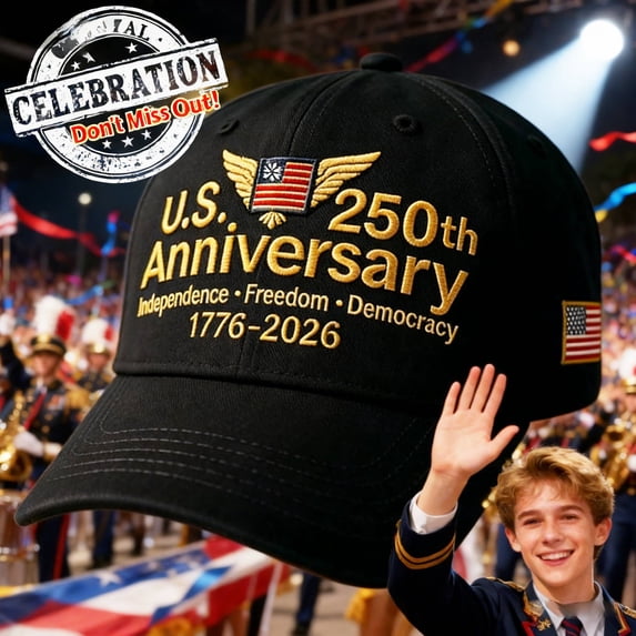 250th Anniversary Hat, Adjustable Retro Washed Cap, Patriotic U.S. Tribute Design, Army-Inspired, Celebrate 250 Years of American Independence, Made in U.S., Black