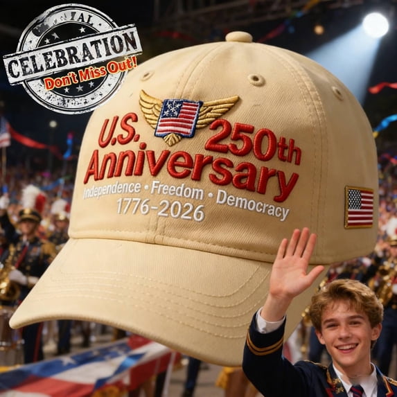 250th Anniversary Hat, Adjustable Retro Washed Cap, Patriotic U.S. Tribute Design, Army-Inspired, Celebrate America's 250 Years, Made in USA, Khaki