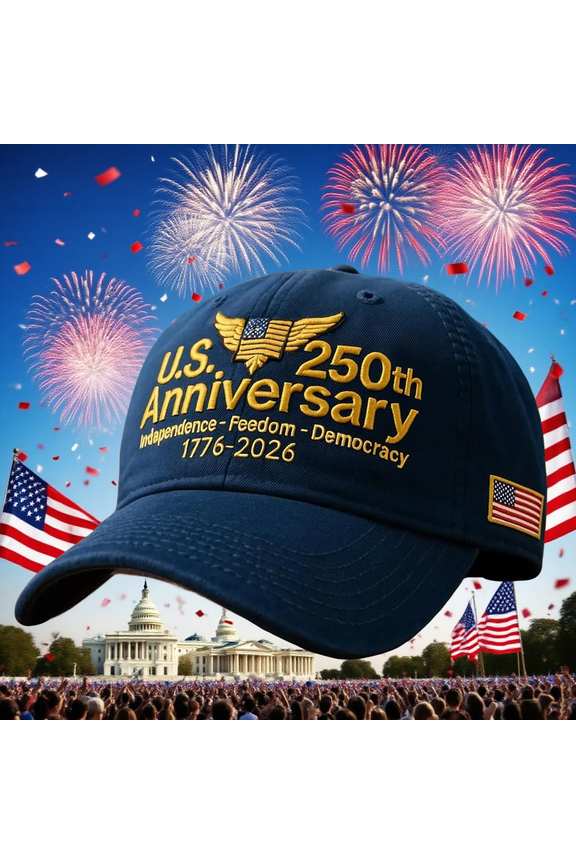 250th Anniversary Hat, Adjustable Retro Washed Patriotic Cap, Army Tribute, Celebrate USA 250 Years, Navy Edition, Made in USA, Capacity Backpack Friendly, Navy